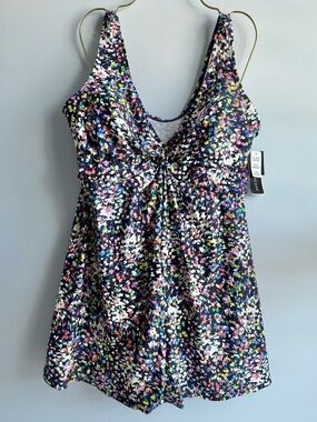 Island Escape Women's Multicolor Magnolia Printed Underwire Swim Dress Size 14
